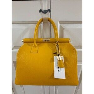Gave Lux NWT Italian Leather Yellow Satchel Shoulder Bag Made in Italy